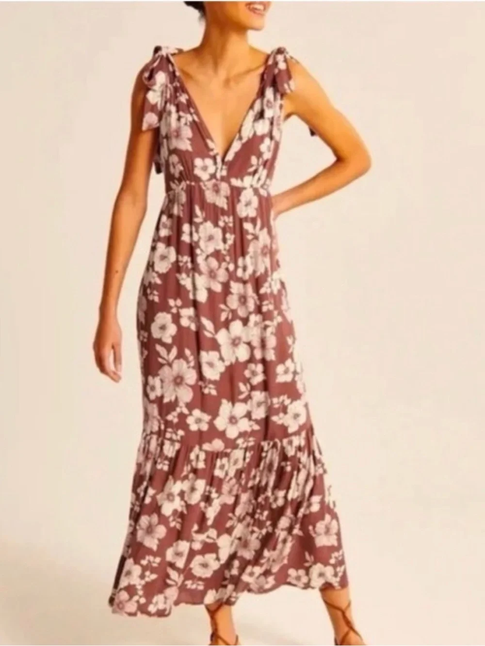 Abercrombie & Fitch Floral Tie Strap Maxi Dress Small Rust Boho Cottagecore